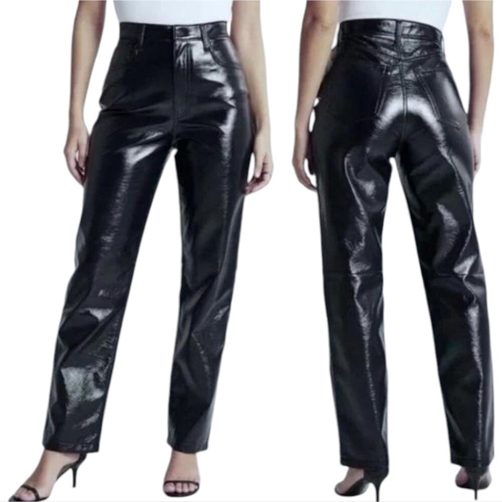 Abercrombie & Fitch Patent Leather 90s Straight Curve Love Pants 34 18 Navy NEW